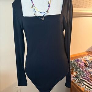 Bar III Black Fitted Asymmetrical Bodysuit 🎃